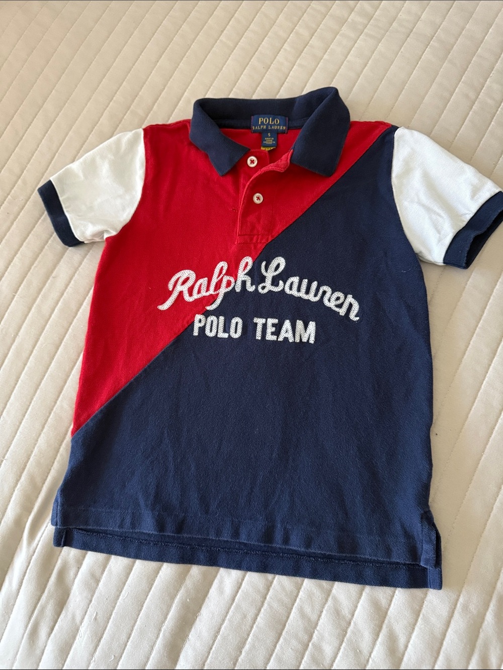 Ralph Lauren Red Navy White Polo Team Colorblock Polo kids size 5
